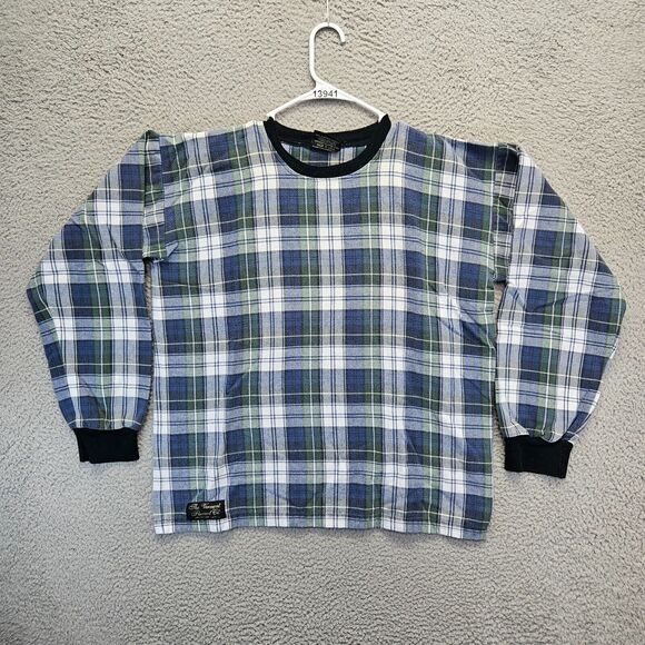 The Vermont Flannel‎ Co Sweatshirt Mens Size Large Blue Plaid Crewneck Pullover - Picture 1 of 9